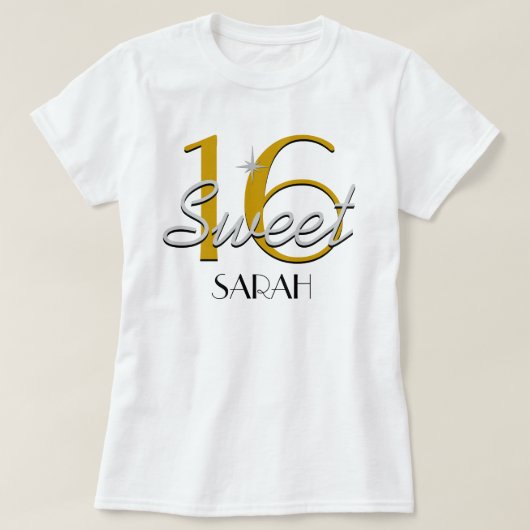 Sweet 16 Silver/Gold Sparkle T-Shirt (Design vorne)