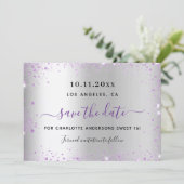 Sweet 16 silver lavender save the date card (Stehend Vorderseite)