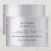 Sweet 16 silver lavender save the date card (Vorne/Hinten)