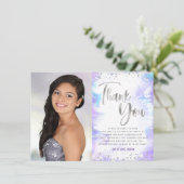 Sweet 16 Silver Lila Watercolor Foto Modernes Dankeskarte (Stehend Vorderseite)