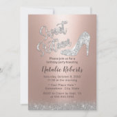 Sweet 16 Silver & Rose Gold Glitzer Girl Birthday Einladung (Vorderseite)