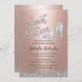 Sweet 16 Silver & Rose Gold Glitzer Girl Birthday Einladung (Vorne/Hinten)