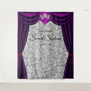 Sweet 16 Silver Rose Lila Vorhang Silberner Glitze Wandteppich