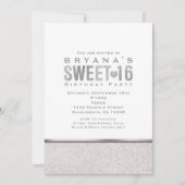 SWEET 16 Silver Sparkle Glam Party Einladungen (Vorderseite)