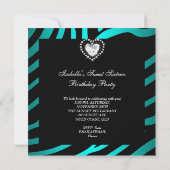 Sweet 16 Sixteen Aqua Blue Black Zebra 2 Einladung (Rückseite)