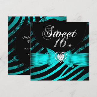 Sweet 16 Sixteen Aqua Blue Zebra Einladung