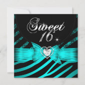 Sweet 16 Sixteen Aqua Blue Zebra Einladung (Vorderseite)