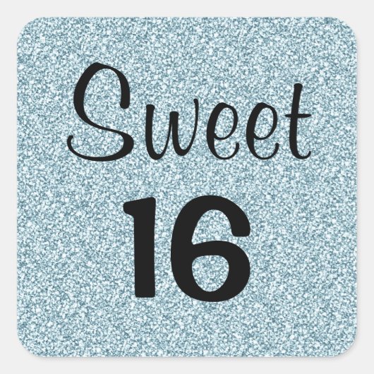 Sweet 16 Sixteen Black Blue Silver Glitzer Sparkle Quadratischer Aufkleber (Vorderseite)