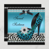 Sweet 16 Sixteen Blue Zebra Leopard Einladung (Vorne/Hinten)