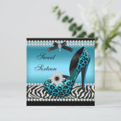 Sweet 16 Sixteen Blue Zebra Leopard Einladung (Stehend Vorderseite)