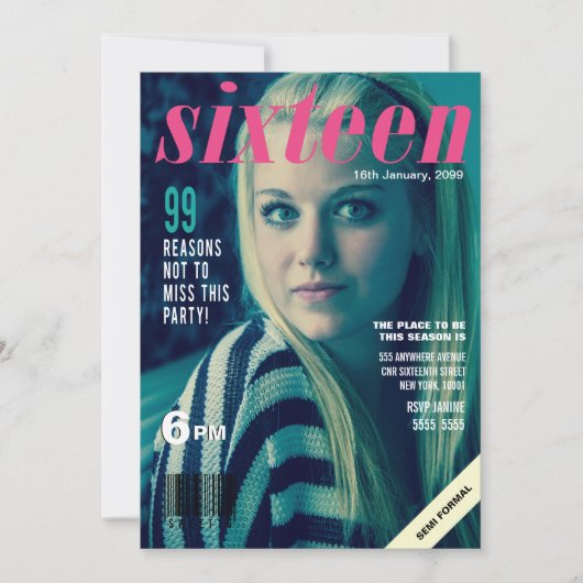 Sweet 16 Sixteen Magazine Cover Foto Einladung (Vorderseite)