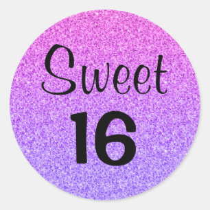 Sweet 16 Sixteen Ombre Lila Glitzer Glitzern Runder Aufkleber