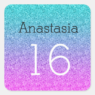 Sweet 16 Sixteen Ombre Pink Lila Glitzer Quadratischer Aufkleber