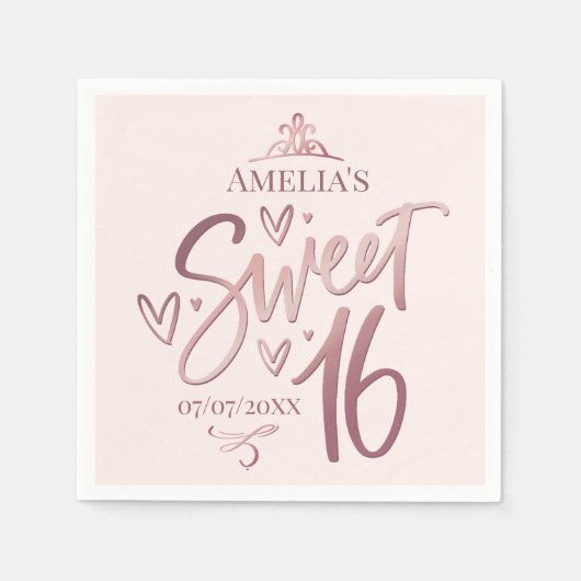 Sweet 16 Sixteen rose gold Serviette (Vorderseite)