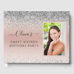 Sweet 16 Sixteen Silver Rose Gold Blush Pink Guest Gästebuch
