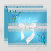 Sweet 16 Sixteen White Lace Aquamarin Blue Butterf Einladung (Vorne/Hinten)