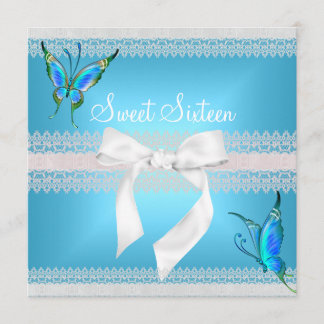 Sweet 16 Sixteen White Lace Aquamarin Blue Butterf Einladung