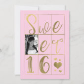 SWEET 16 SIXZEHEN Gold & Blush Pink Hearts Foto Einladung (Vorderseite)