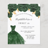 Sweet 16 Smaragdgrün Gold Kleid Blumenbudget Flyer (Vorne)