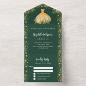 Sweet 16 Smaragdgrün goldfarbenes Kleid Glitzer UA All In One Einladung (Innen Boden)