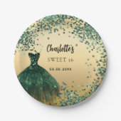 Sweet 16 Smaragdgrün Kleid Gold Pappteller (Vorderseite)