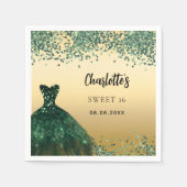 Sweet 16 Smaragdgrün Kleid Gold Serviette (Vorderseite)