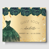 Sweet 16 smaragdgrüne Goldkleidung Blume Gästebuch (Vorderseite)