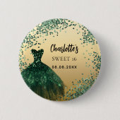 Sweet 16 smaragdgrünes Goldkleid Button (Vorderseite)