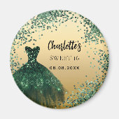 Sweet 16 smaragdgrünes Goldkleid Magnet (Vorne)