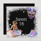 Sweet 16 Sneakers Silver Glitzer Mardi Gras Einladung (Vorne/Hinten)