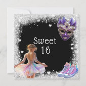 Sweet 16 Sneakers Silver Glitzer Mardi Gras Einladung (Vorderseite)