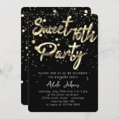 Sweet 16. Sofort Download Black Gold Confetti Einladung (Vorne/Hinten)