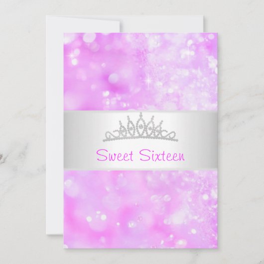 Sweet 16 Soft Pink Blasen Silver Jewel Tiara 1 Einladung (Vorderseite)