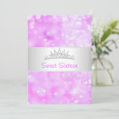 Sweet 16 Soft Pink Blasen Silver Jewel Tiara 1 Einladung (Stehend Vorderseite)