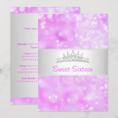 Sweet 16 Soft Pink Blasen Silver Jewel Tiara 1 Einladung (Vorne/Hinten)