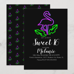 Sweet 16 Sommer Neon Tropisches Flamingo Glow Part Einladung