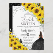 Sweet 16 Sonnenblumen Blütenblume Silber Schwarzes Einladung (Vorne/Hinten)
