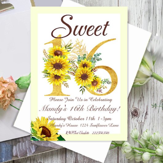 Sweet 16 Sonnenblumen Einladung zum Geburtstag,