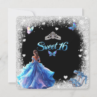 Sweet 16 Sparkle Glitzer Crown High Heels Einladung