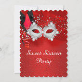 Sweet 16 Spitzenmaske Red Silver Masquerade Einladung (Rückseite)