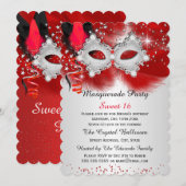 Sweet 16 Spitzenmaske Red Silver Masquerade Einladung (Vorne/Hinten)