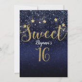 Sweet 16 Starry Night Gold Blue Sparkle Sky Party Einladung (Rückseite)