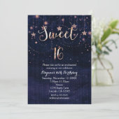 Sweet 16 Starry Night Lila & Gold Einladung (Stehend Vorderseite)