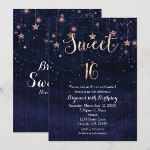 Sweet 16 Starry Night Lila & Gold Einladung