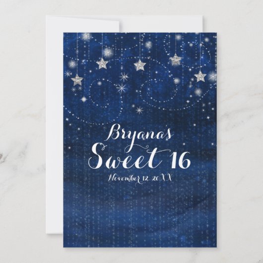 Sweet 16 Starry Night Silver & Blue Einladung (Rückseite)