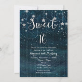 Sweet 16 Starry Night Silver & Blue Einladung (Vorderseite)