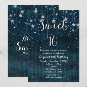 Sweet 16 Starry Night Silver & Blue Einladung