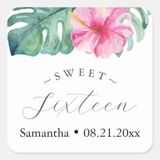 Sweet 16 Stickers Tropical Watercolor Thema (Vorderseite)