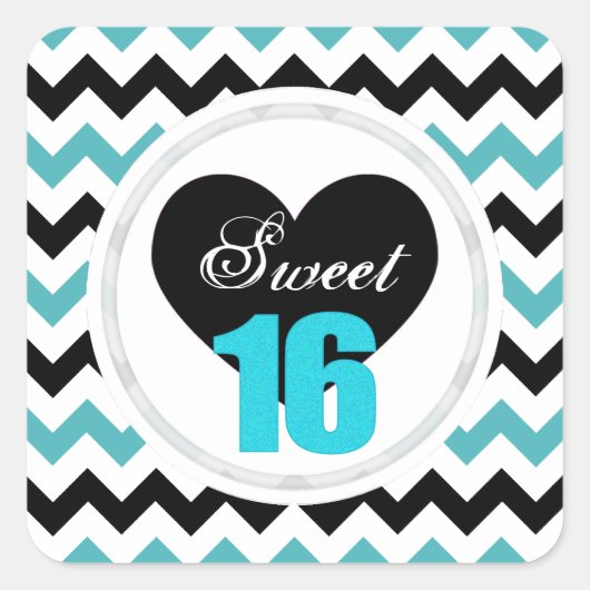 Sweet 16 Stickers: Zickzack blaue und schwarze Pri Quadratischer Aufkleber (Vorderseite)