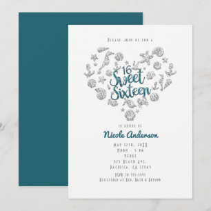 SWEET 16 Strand Glam Diamant Herz Einladungen